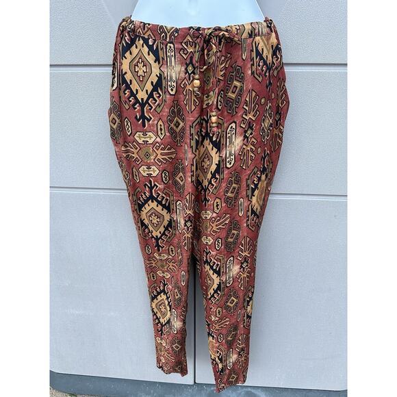 NWT Womens Chaser Drawstring Waist Slouchy Tapered Leg Pants Boho Print Sz M - Picture 1 of 10